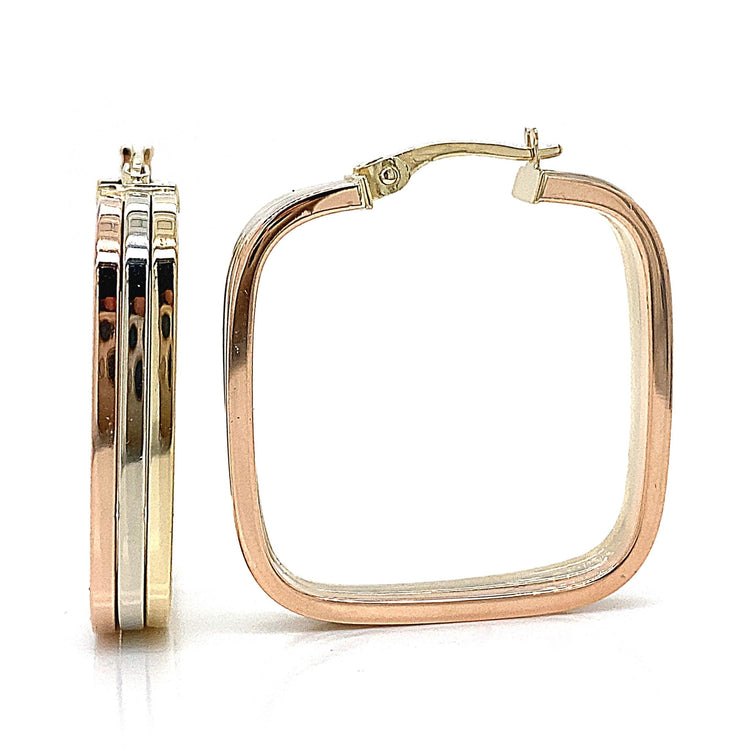 Tri Gold Square Hoop Earrings