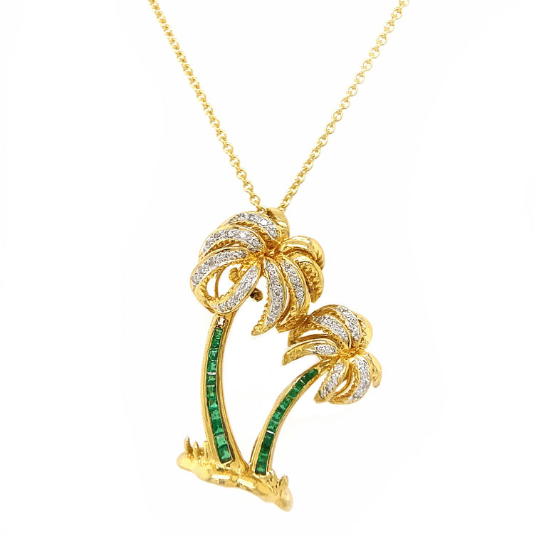 Diamond & Emerald Palm Tree Necklace