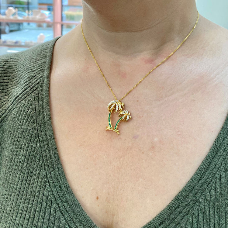 Diamond & Emerald Palm Tree Necklace