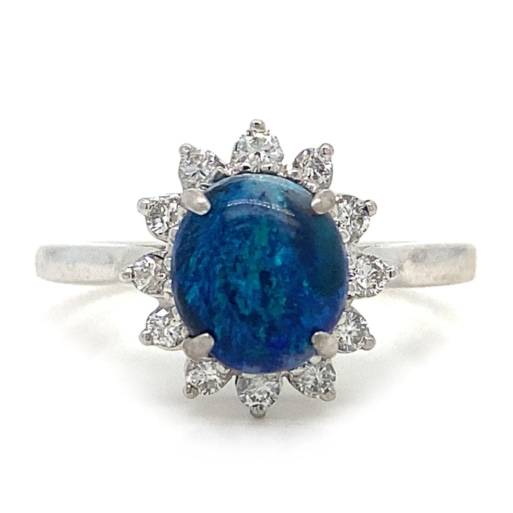 Black Opal & Diamond Halo Ring