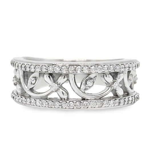 Open Floral Wide Diamond Band