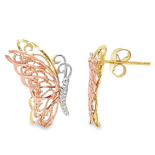 Tri Gold Butterfly Earrings