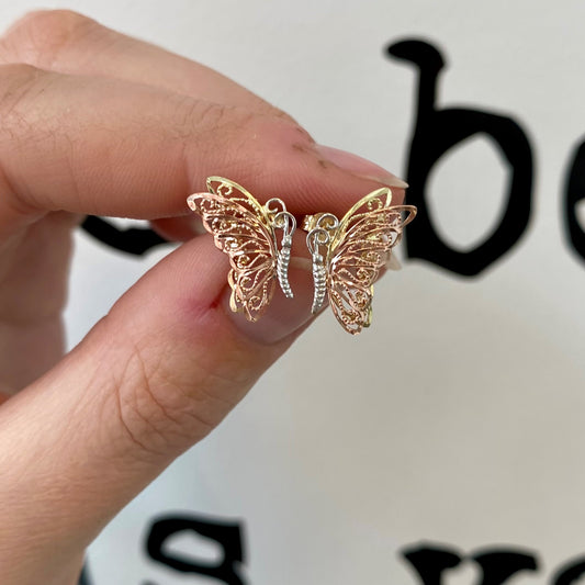 Tri Gold Butterfly Earrings