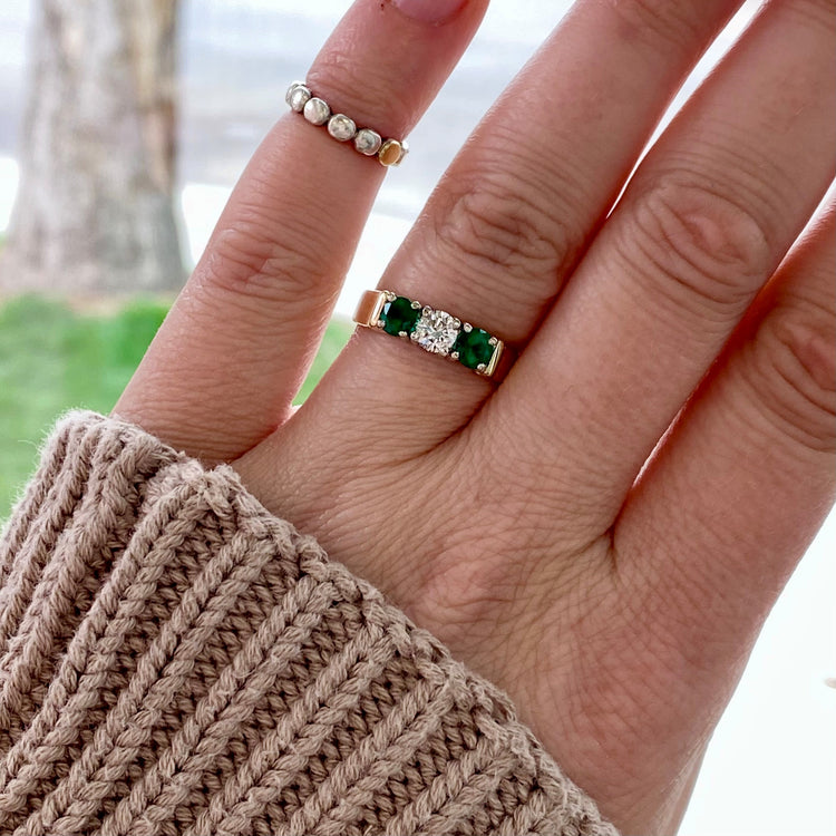 Emerald & Diamond Three Stone Ring