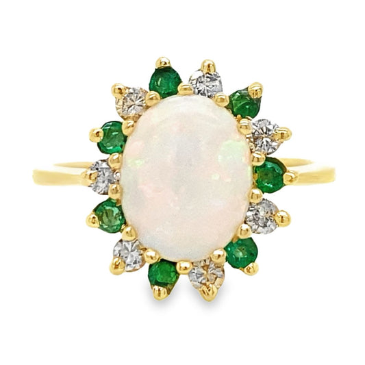 Opal, Emerald & Diamond Halo Ring