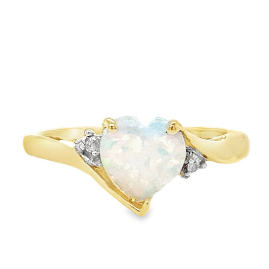 Heart Opal & Diamond Ring