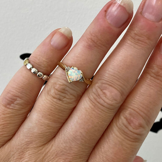 Heart Opal & Diamond Ring