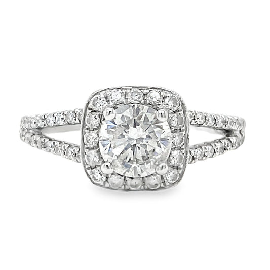 Split Shank Cushion Halo Diamond Ring