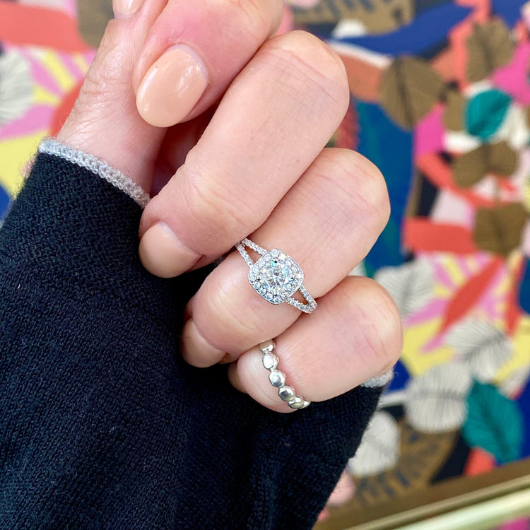 Split Shank Cushion Halo Diamond Ring