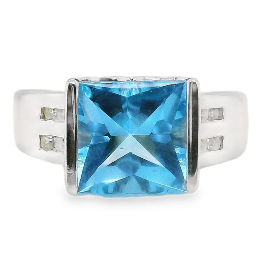 Swiss Blue Topaz & Diamond Ring