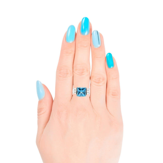 Swiss Blue Topaz & Diamond Ring