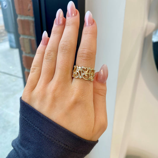 Wide Scrolled Diamond Band