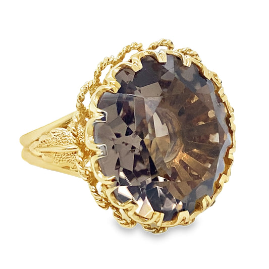 Smokey Topaz Statement Ring with Leaf Accents