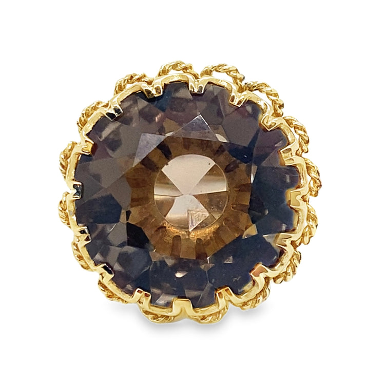 Smokey Topaz Statement Ring with Leaf Accents