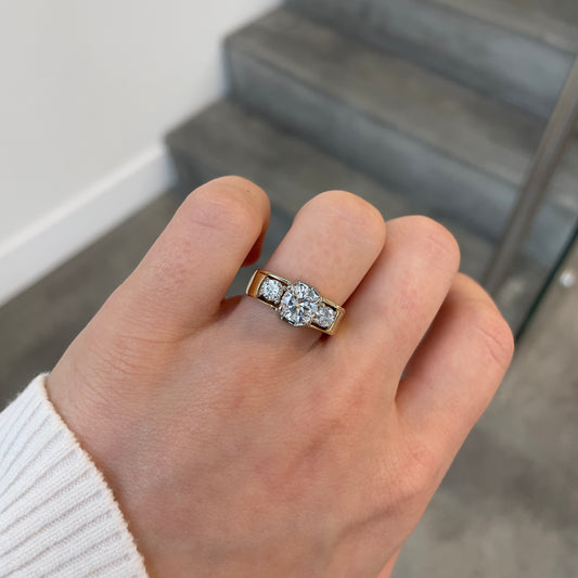 Three Stone Diamond Ring with Square Shank