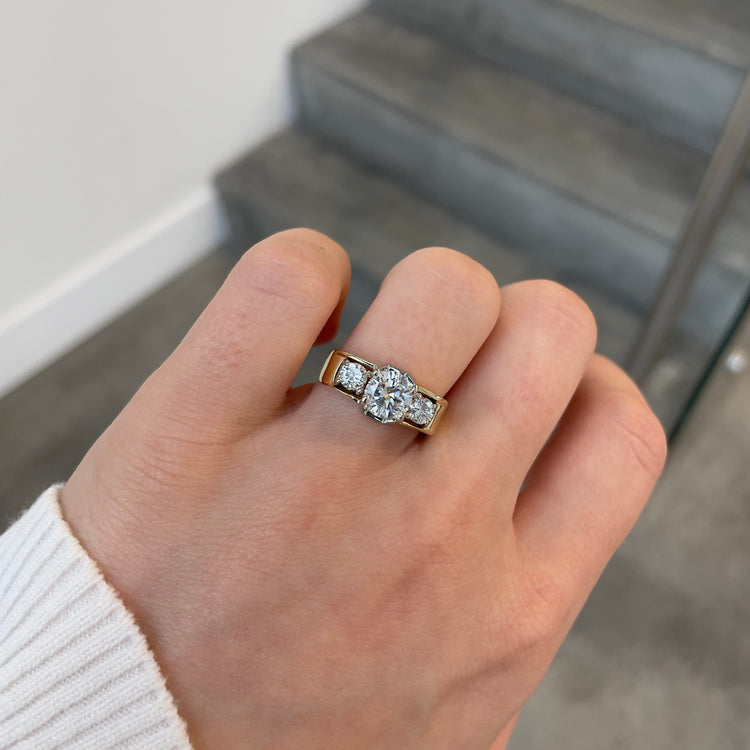 Three Stone Diamond Ring with Square Shank