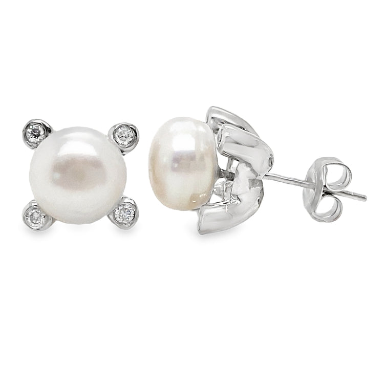 Freshwater Pearl Earrings with Diamond Posts