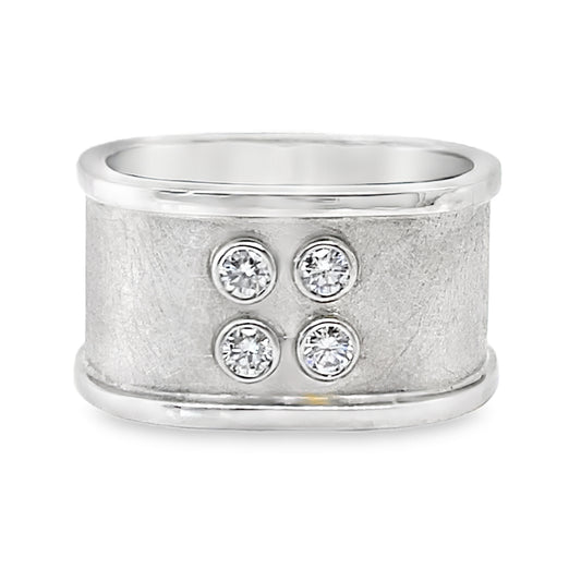 Quad Diamond Wide Textured Ring