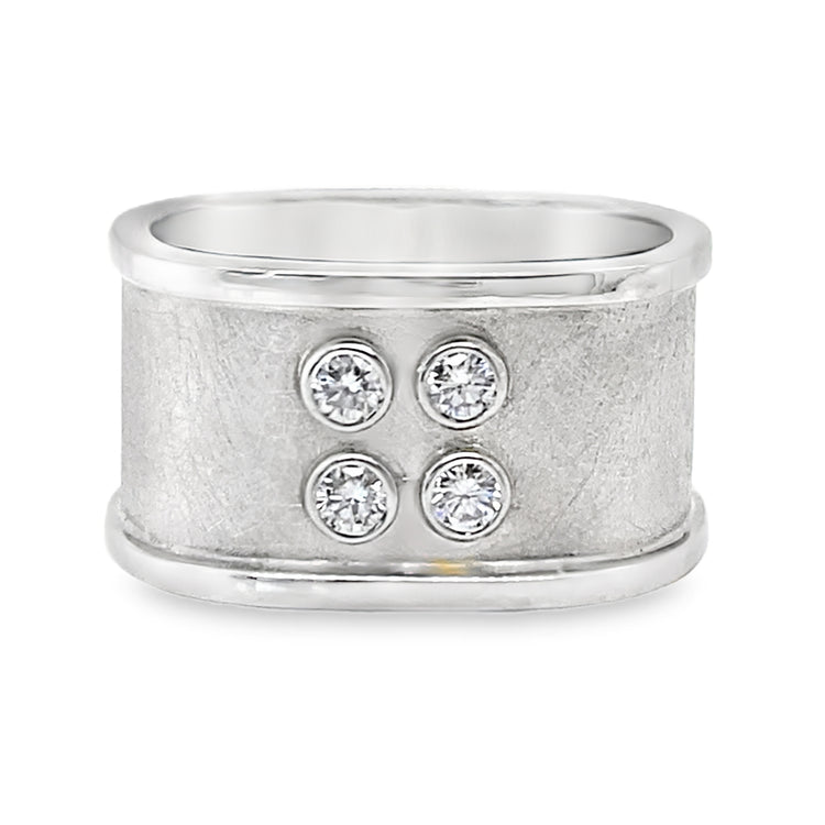 Quad Diamond Wide Textured Ring