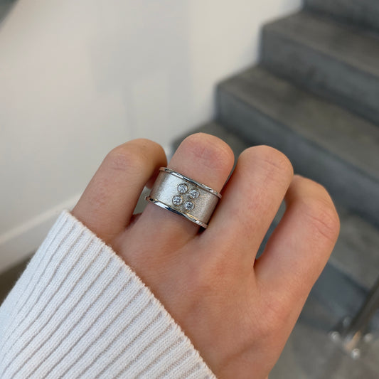 Quad Diamond Wide Textured Ring