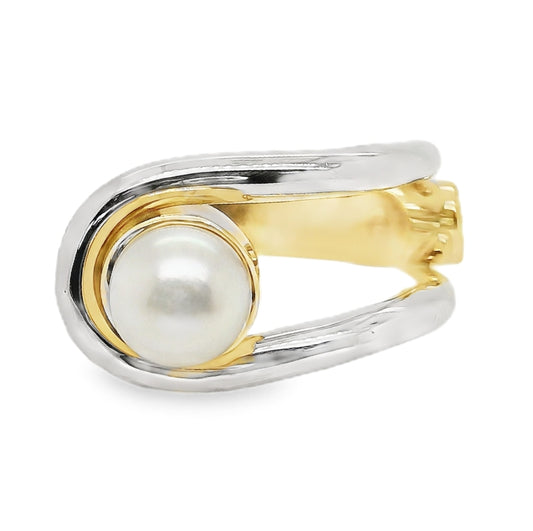 Two Tone Pearl Ring with Diamond Bezel Accent