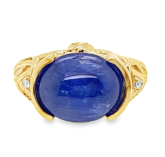 Cabochon Iolite Filigree Ring with Peridot Accents