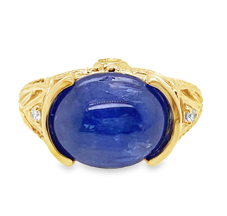 Cabochon Iolite Filigree Ring with Peridot Accents