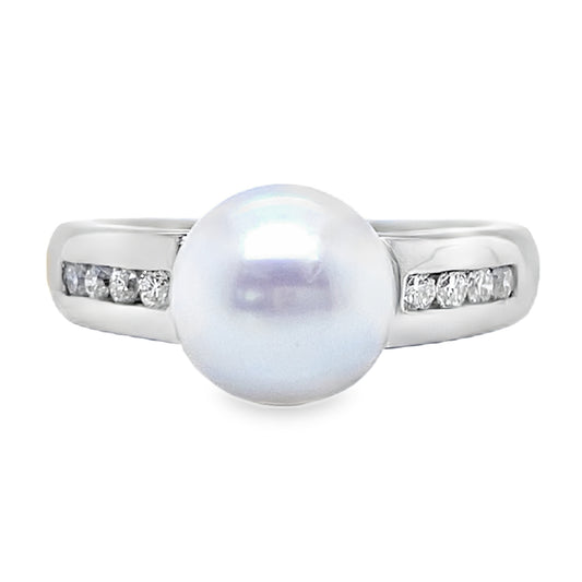 Pearl & Channel Set Diamond Ring