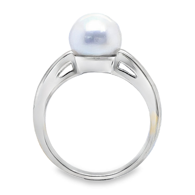 Pearl & Channel Set Diamond Ring