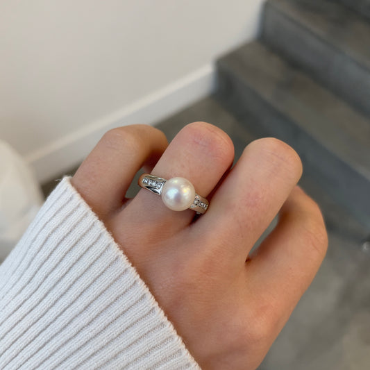 Pearl & Channel Set Diamond Ring