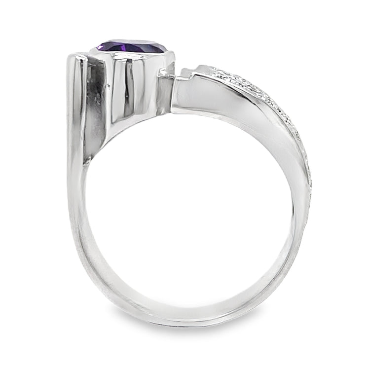 Bezel Amethyst & Pave Diamond Ring