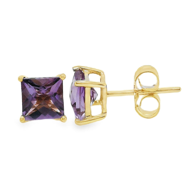 Square Checkerboard Cut Amethyst Studs