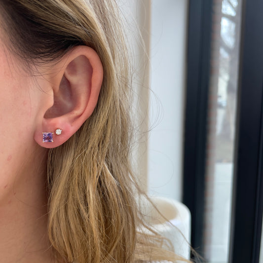 Square Checkerboard Cut Amethyst Studs