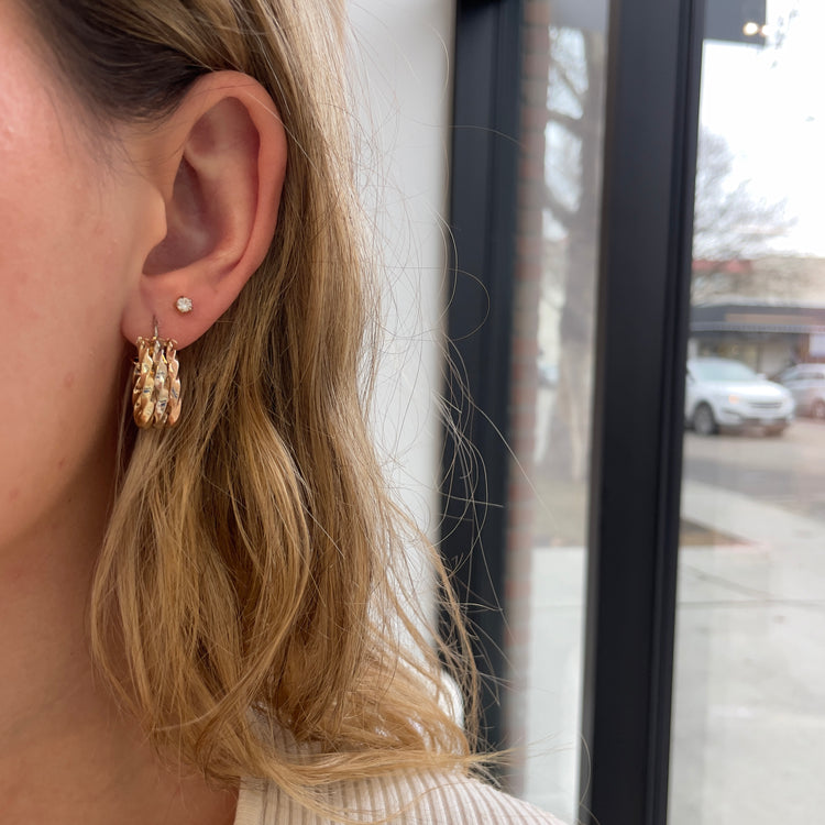 Tri Gold Triple Strand Twist Earrings