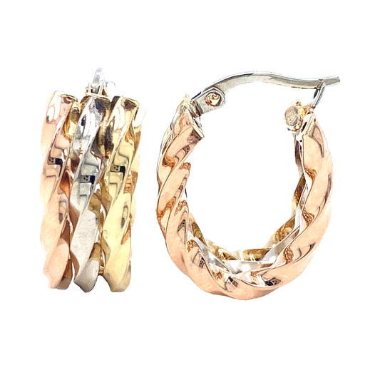 Tri Gold Triple Strand Twist Earrings