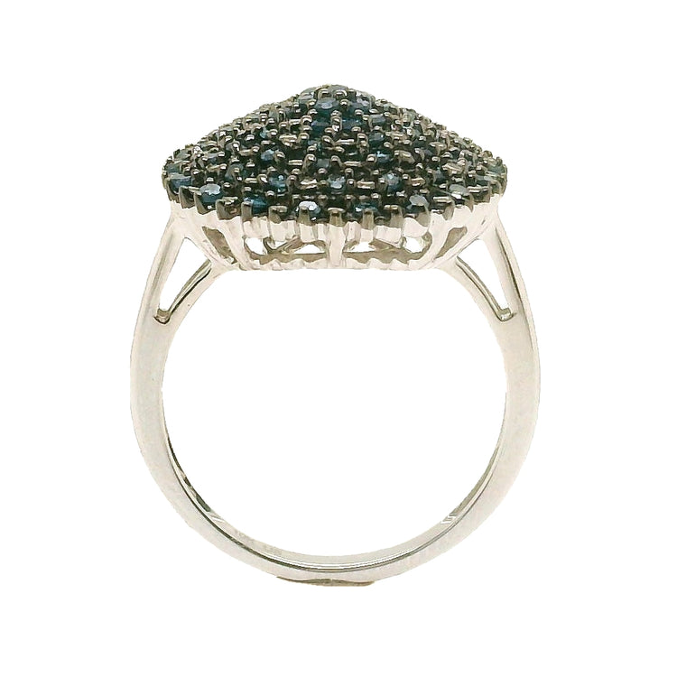 Blue Diamond Cluster Ring with Black Rhodium Top