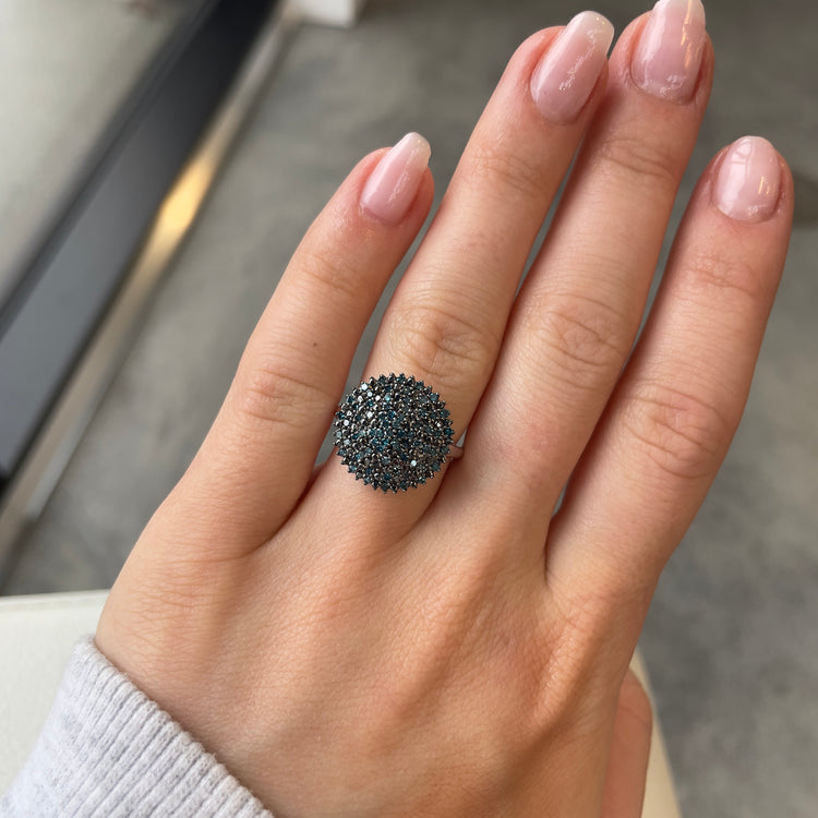 Blue Diamond Cluster Ring with Black Rhodium Top