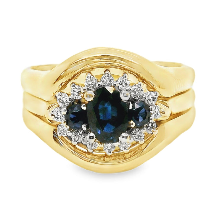 Sapphire & Diamond Halo Wide Ring