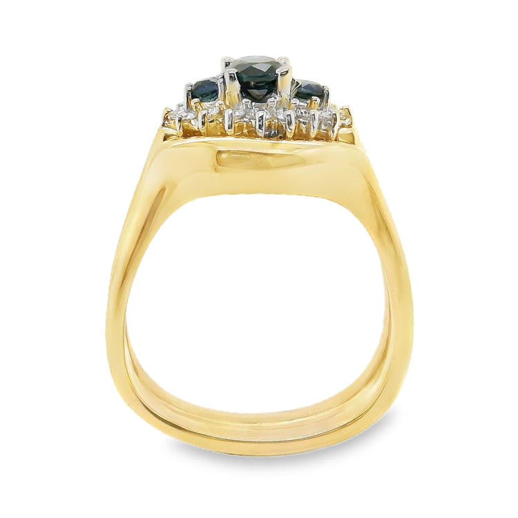 Sapphire & Diamond Halo Wide Ring