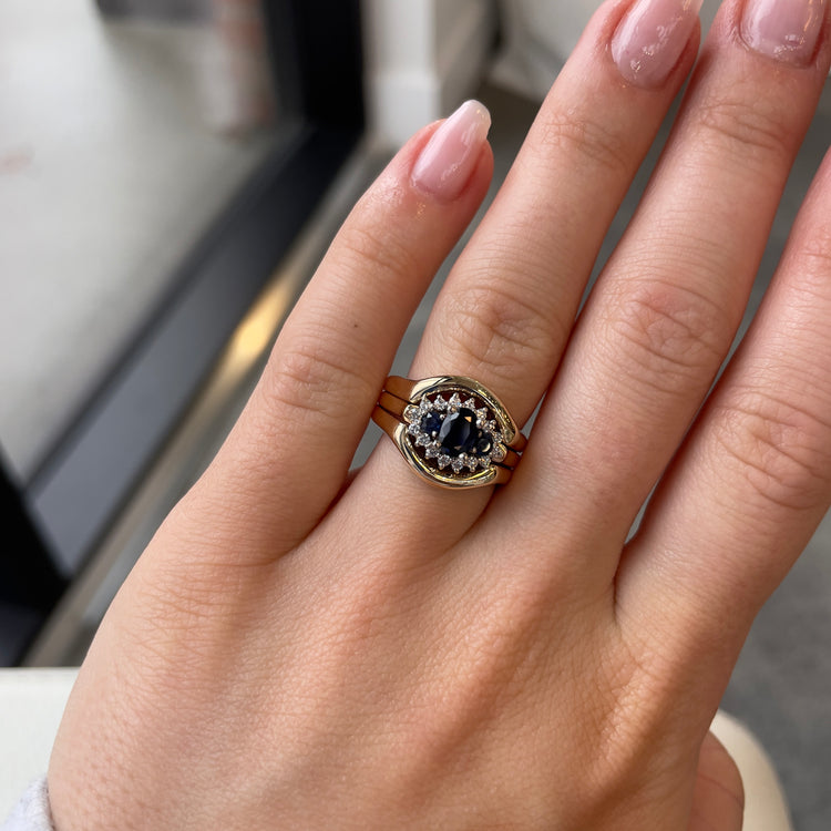 Sapphire & Diamond Halo Wide Ring