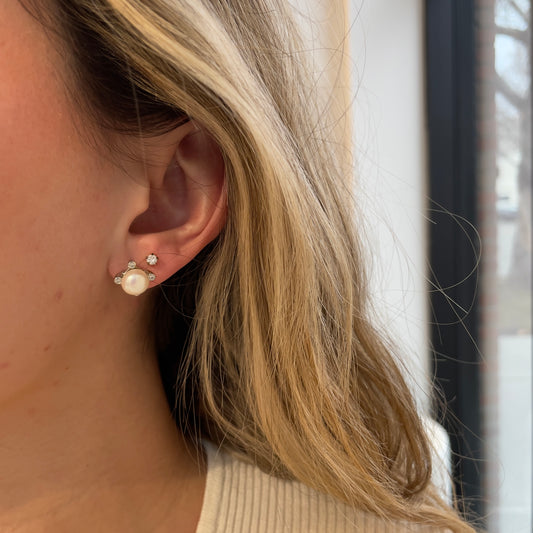 Freshwater Pearl Earrings with Diamond Posts