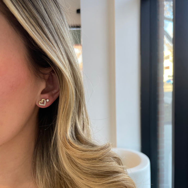 Half Diamond Open Heart Earrings