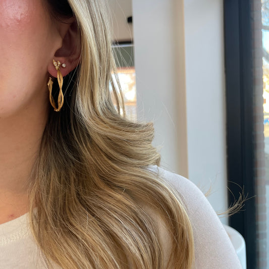 Textured Twist Hoop Earrings with Diamond Accent
