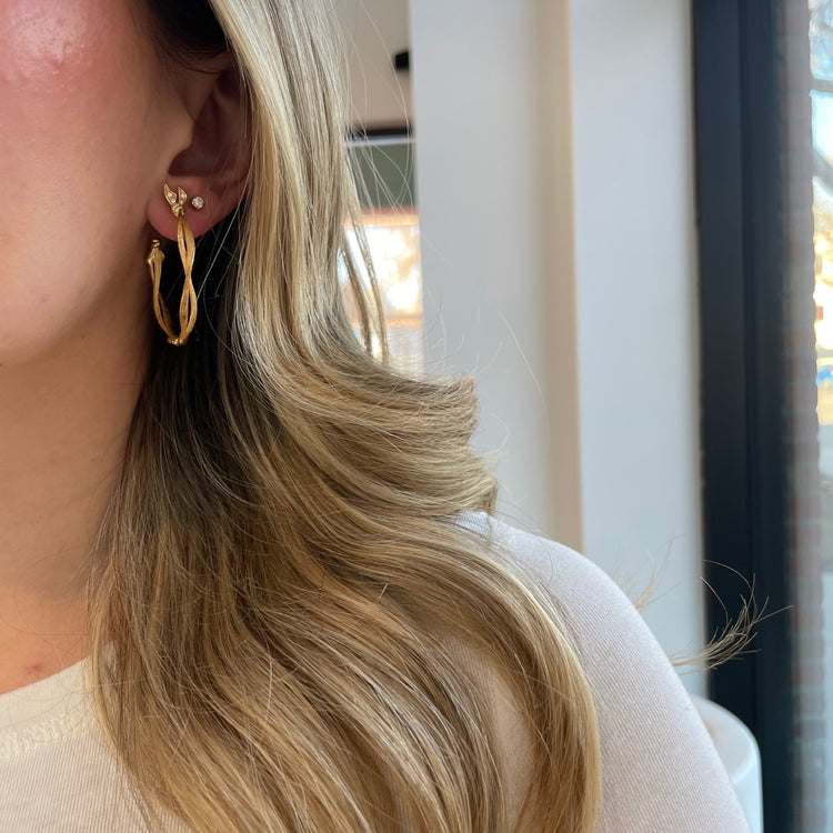 Textured Twist Hoop Earrings with Diamond Accent