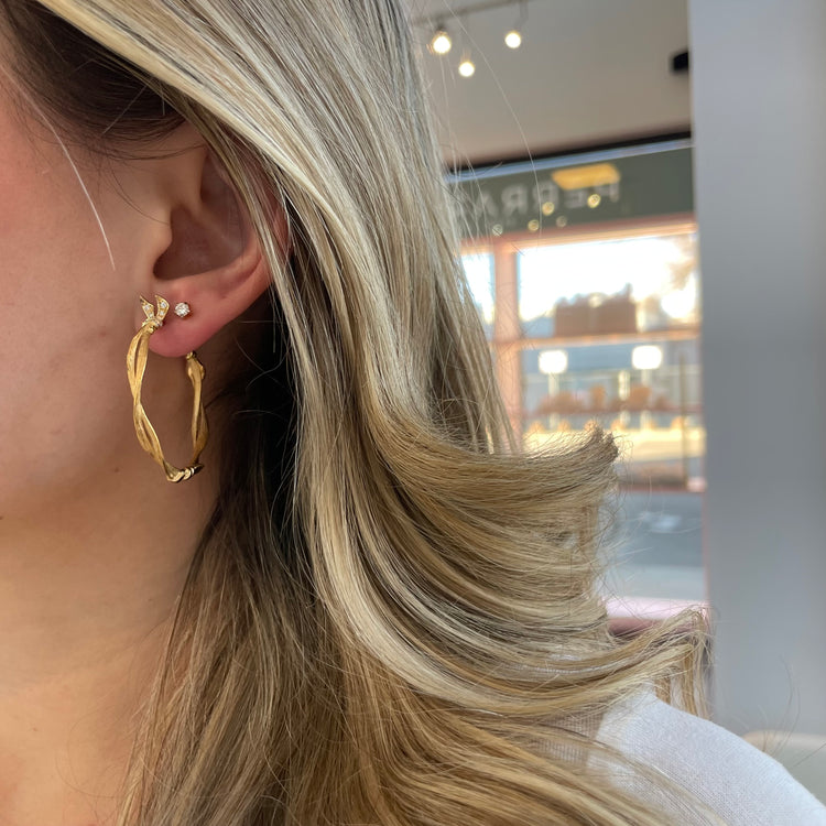 Textured Twist Hoop Earrings with Diamond Accent