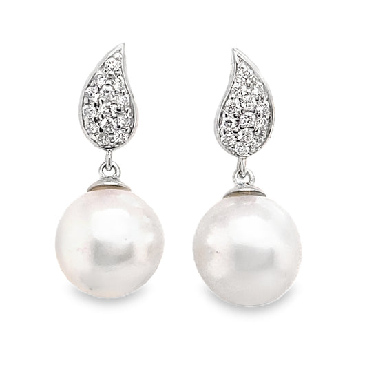 Teardrop Diamond Pave & Pearl Drop Earrings