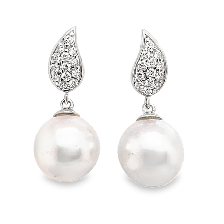 Teardrop Diamond Pave & Pearl Drop Earrings