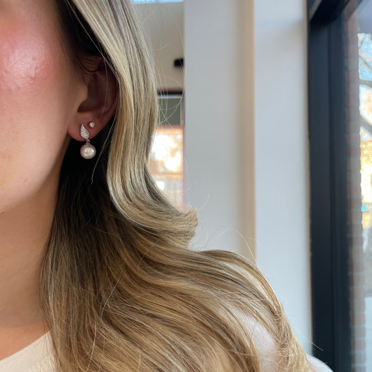 Teardrop Diamond Pave & Pearl Drop Earrings