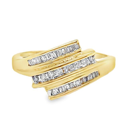 Triple Row Diamond Bypass Ring