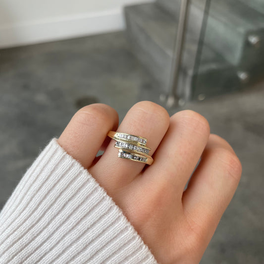 Triple Row Diamond Bypass Ring